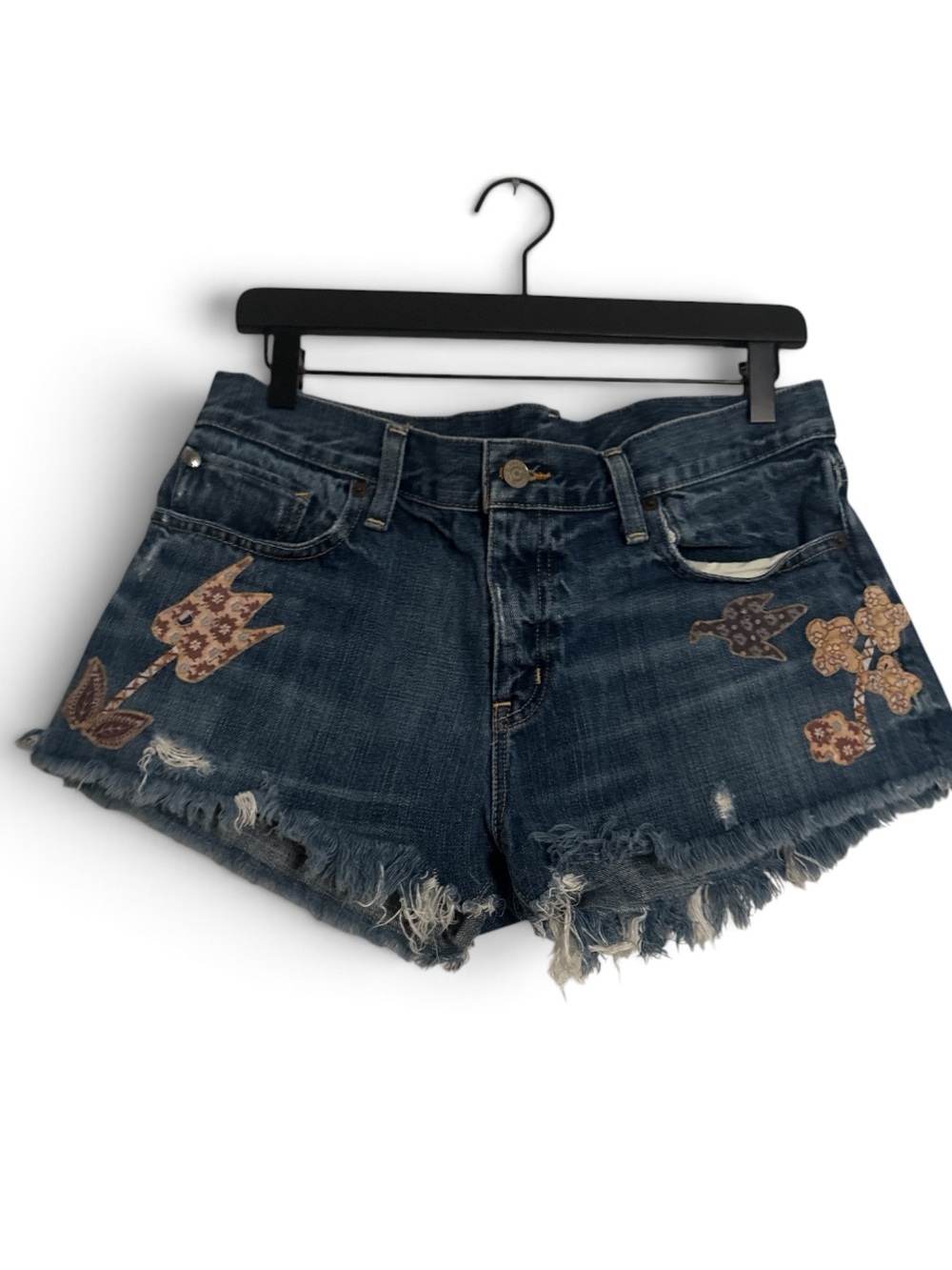 Denim & Supply Ralph Lauren Blue Embroidered Patch Frayed Jean Shorts